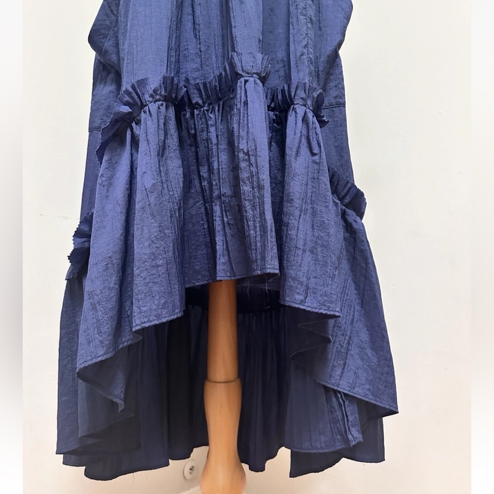 Brøgger Women's Dress Size L Navy Blue Ruffle Sleeveless Made In England - Picture 6 of 10